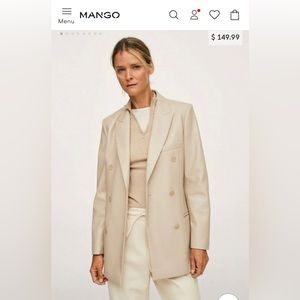 MANGO Leather-effect double-breasted suit jacket. size M.